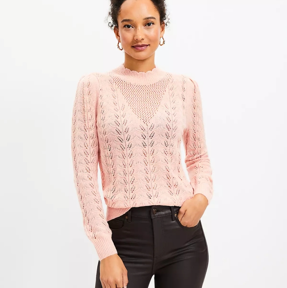 -LOFT Peach High Neck Neck Sweater with Textured Knit
